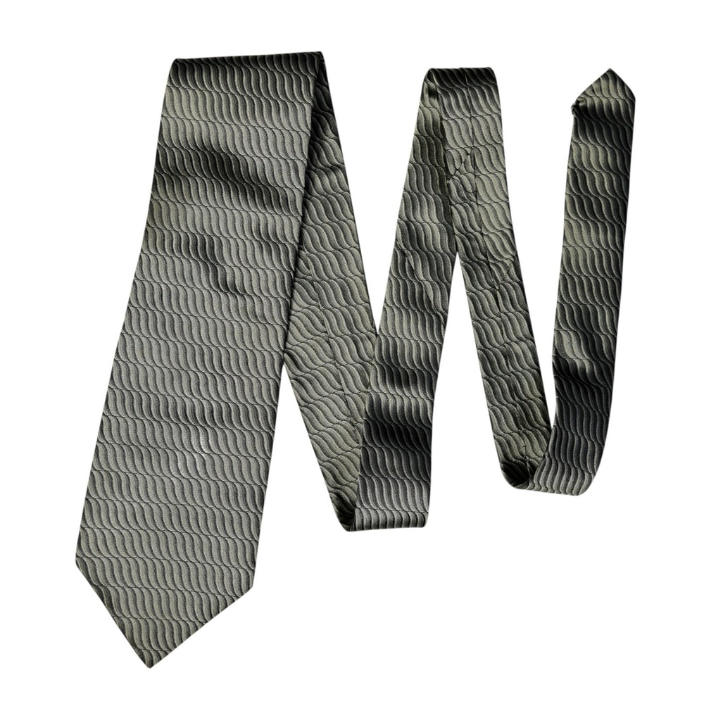DKNY Greenish Gray & Black Monochrome Wave Print 100% Silk Necktie - 56.5x3.75 - Picture 3 of 7